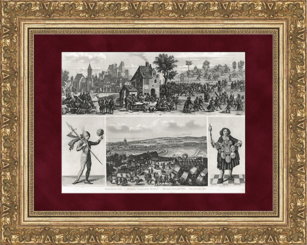 Большие праздники и фестивали Европы в 16-17 веках. Старинная гравюра Большие праздники и фестивали Европы в 16-17 веках. Старинная гравюра