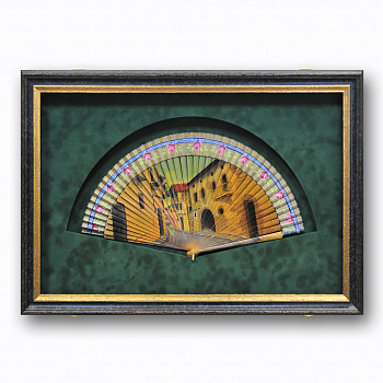 Веер "Испанская улочка", роспись по шелку, ручная авторская работа. Большой короб-витрина