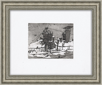 Москва. Крыша соседнего дома. Авторский офорт 1985 года