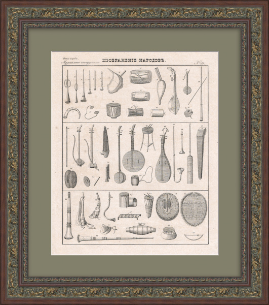 Музыкальные инструменты. Россия, старинная гравюра Музыкальные инструменты. Россия, старинная гравюра