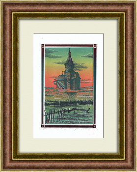 Карелия, Русский север. Авторская цветная линогравюра