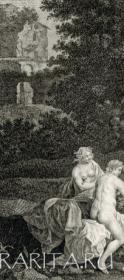 Пейзаж с нимфами и амурами. Старинная гравюра по картине К. Поеленбурга