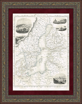 Балтийское море, старинная карта с гравюрами Балтийское море, старинная карта с гравюрами