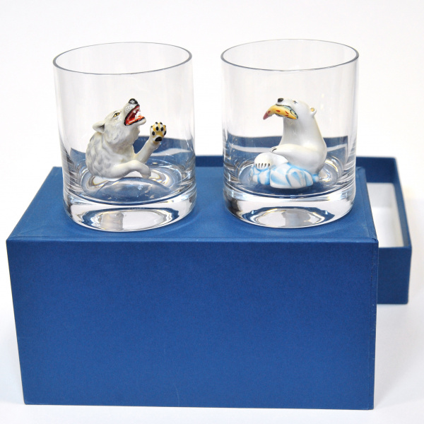 Набор бокалов для виски тет-а-тет. Белый медведь и волк Спорт, охота, рыбалка набор бокалов для виски тет-а-тет. белый медведь и волк