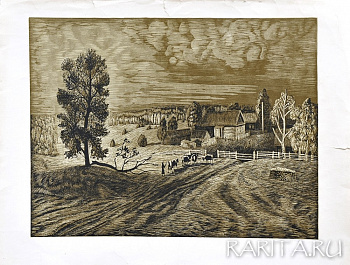"Перед грозой", оригинальная линогравюра 1985 г.