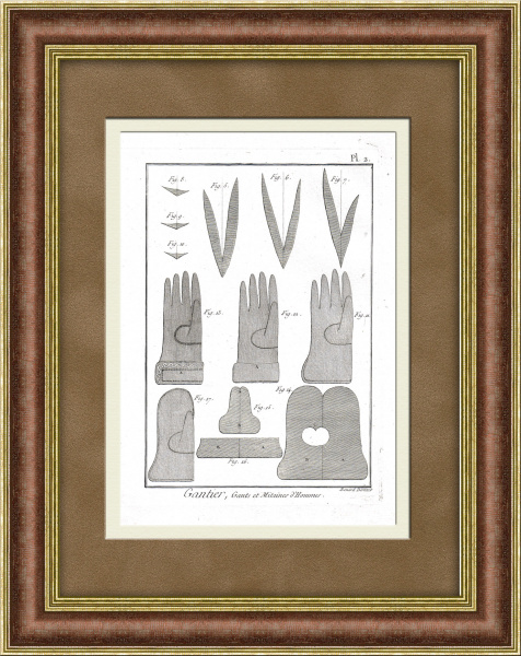 Пошив декоративных перчаток. Старинная гравюра 18 века, Дидро