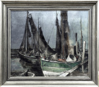 Лодки на якоре, антикварная живопись