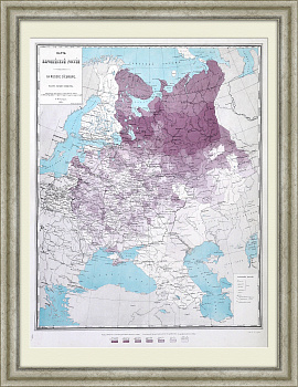 Площадь казенных лесов в уездах Европейской России. Старинная карта