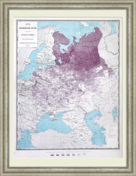 Площадь казенных лесов в уездах Европейской России. Старинная карта