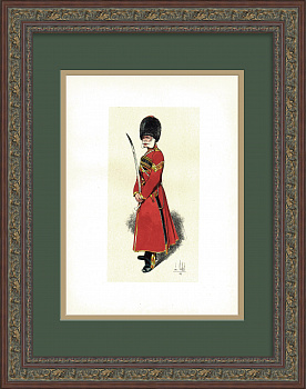 Казачий унтер-офицер, младший вахмистр. Старинная литография в раме