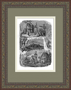 Лопари, народы Российской империи. Редкая, старинная ксилография