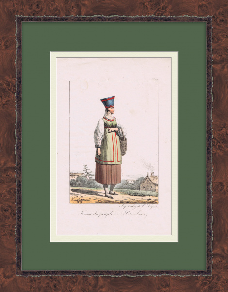 Петербурженка. Старинная, уникальная литография 19 века Петербурженка. Старинная, уникальная литография 19 века