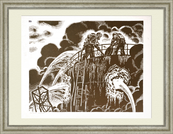 МЧС: Тушение пожара на крыше резервуара. Большая, авторская гравюра