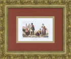 Русские крестьяне: костюмы и занятия. Раскрашенная гравюра 19 века