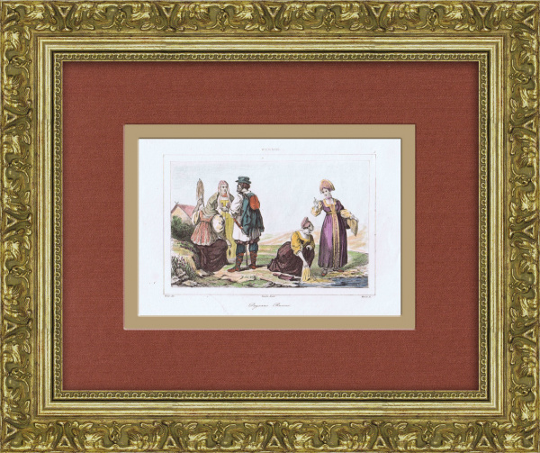 Русские крестьяне: костюмы и занятия. Раскрашенная гравюра 19 века Русские крестьяне: костюмы и занятия. Раскрашенная гравюра 19 века