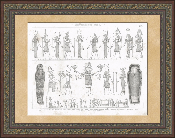 Пантеон божеств Древнего Египта. Старинная гравюра 19 века