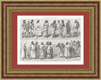 Древний быт: охота, военное дело, искусство и тд. Старинная гравюра 19 века