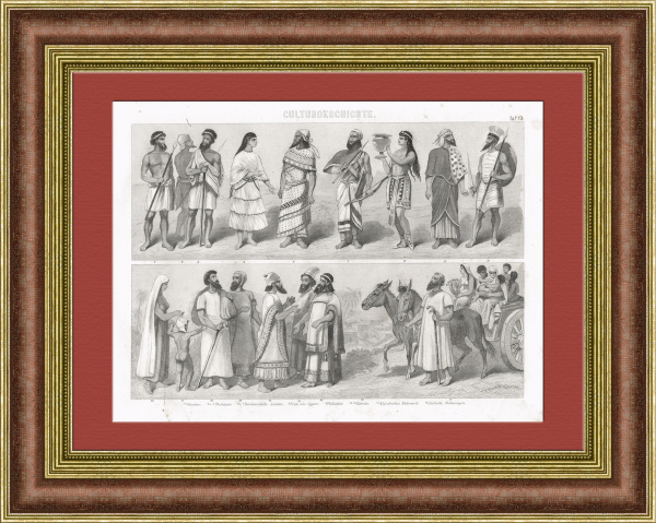 Древний быт: охота, военное дело, искусство и тд. Старинная гравюра 19 века