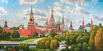 Кремль сквозь зелень "Зарядья". Авторская живопись.
