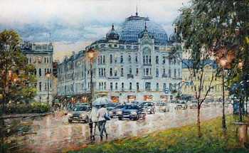 Дыхание вечернего дождя. Улица Большая Никитская.  Авторская, современная живопись Дыхание вечернего дождя. Улица Большая Никитская.  Авторская, современная живопись