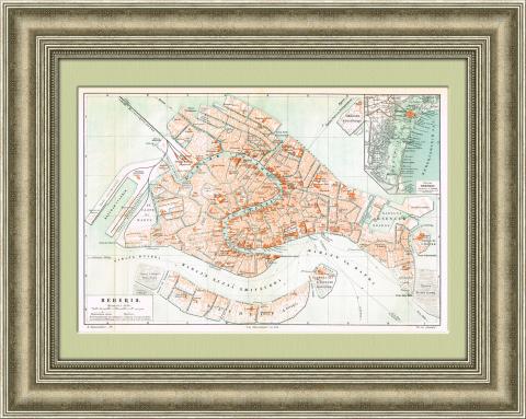 Старинная карта Венеции с добавочной картой, 1903 г.