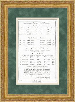 Арабский, Турецкий и Персидский алфавит. Старинная гравюра на меди 1763 года