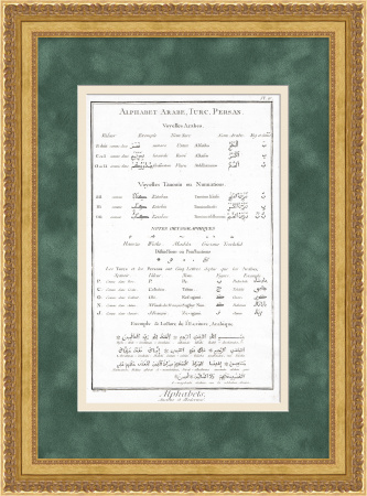 Арабский, Турецкий и Персидский алфавит. Старинная гравюра на меди 1763 года