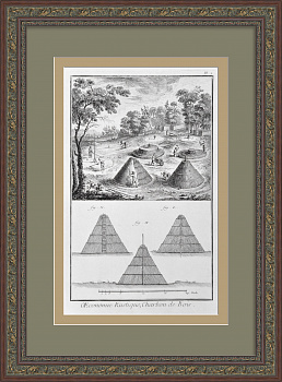 Заготовка древесного угля. Уникальная гравюра 18 века