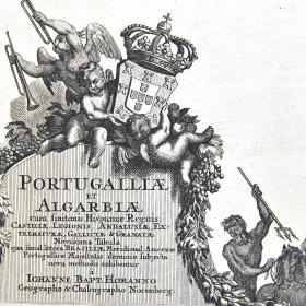 Редкая карта Португалии, западной части Испании и Бразилии, ок. 1720 г. Кабинетный формат