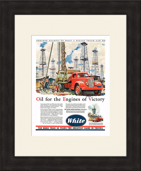Грузовик при работе на нефтяных месторождениях, винтажная реклама, 1942 г.