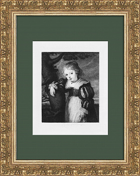 Портрет девочки у дерева. Антикварный офорт с картины П. Рубенса