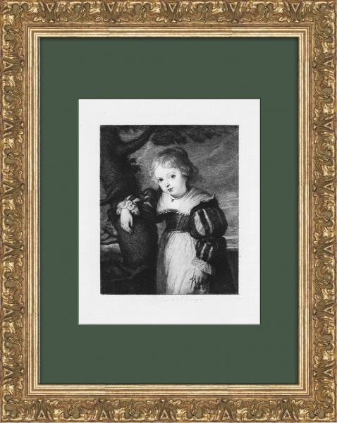 Портрет девочки у дерева. Антикварный офорт с картины П. Рубенса