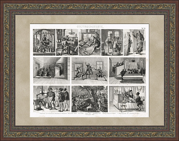 Наука, ремесла, торговля и охота Западной Европы. Старинная гравюра