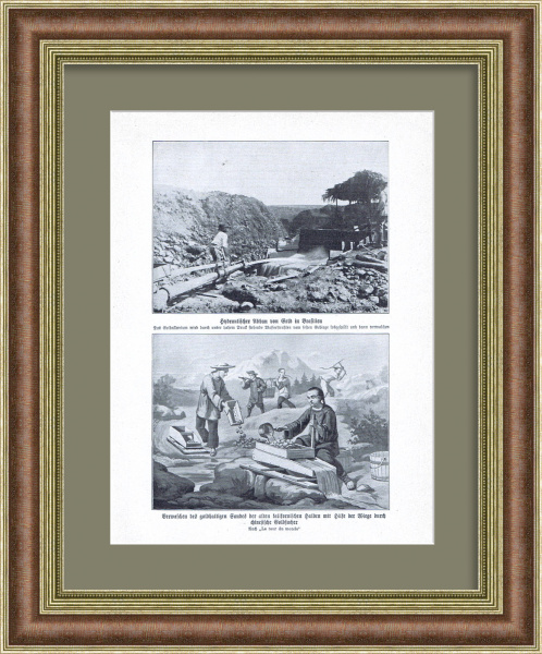 Современные методы добычи золота. Старинная литография