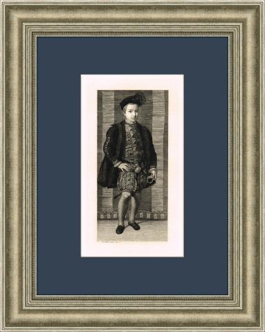 Портрет мальчика со шпагой, антикварная гравюра 1880 года