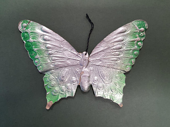 Бабочка большая зеленая, винтажная игрушка СССР из картона
