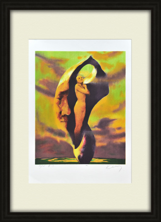 Дева и мужской профиль. Авторская литография Клионского