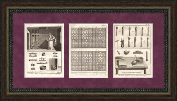 Изготовление игральных карт,  старинные гравюры в раме, 18 в. Изготовление игральных карт,  старинные гравюры в раме, 18 в.