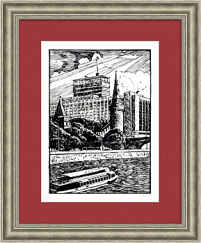 Гостиница "Россия". Москва, Зарядье. Редкая, авторская гравюра Гостиница "Россия". Москва, Зарядье. Редкая, авторская гравюра