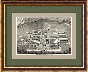 Международная сельскохозяйственная выставка в Гамбурге 1863 : панорама с птичьего полета. Антикварная гравюра