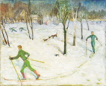Лыжная прогулка, живопись, 1960-е годы