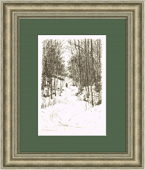 Зимний лесной пейзаж, авторская литография Верейского Г. С.