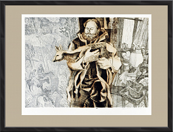 Лесничий с олененком. Авторский офорт