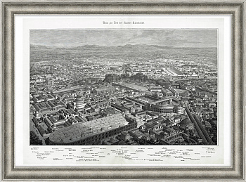 Древний Рим, панорама города. Старинная ксилография