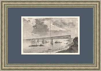 Железнодорожный мост через Волгу. Большая старинная гравюра Железнодорожный мост через Волгу. Большая старинная гравюра