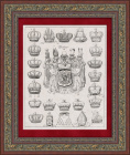 Геральдика: короны разных государств на гербах. Литография 1838 года