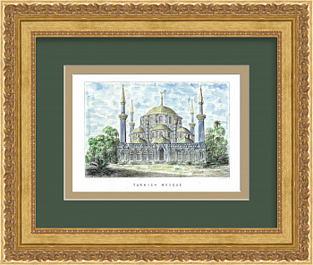 Мечеть в Турции. Старинная гравюра 19 века Мечеть в Турции. Старинная гравюра 19 века