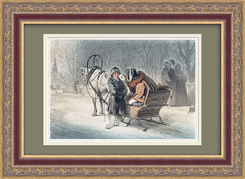 Русская зима. Старинная гравюра 19 века