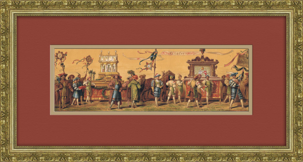 Артель стекольщиков на торжественном шествии в Вене 1879 г., антикварная хромолитография в раме Артель стекольщиков на торжественном шествии в Вене 1879 г., антикварная хромолитография в раме