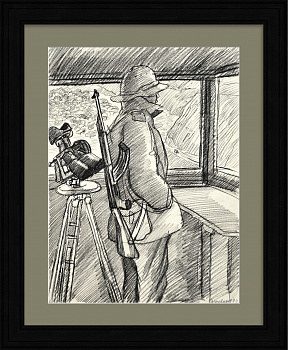 Афганец на дозорной вышке. Авторская графика